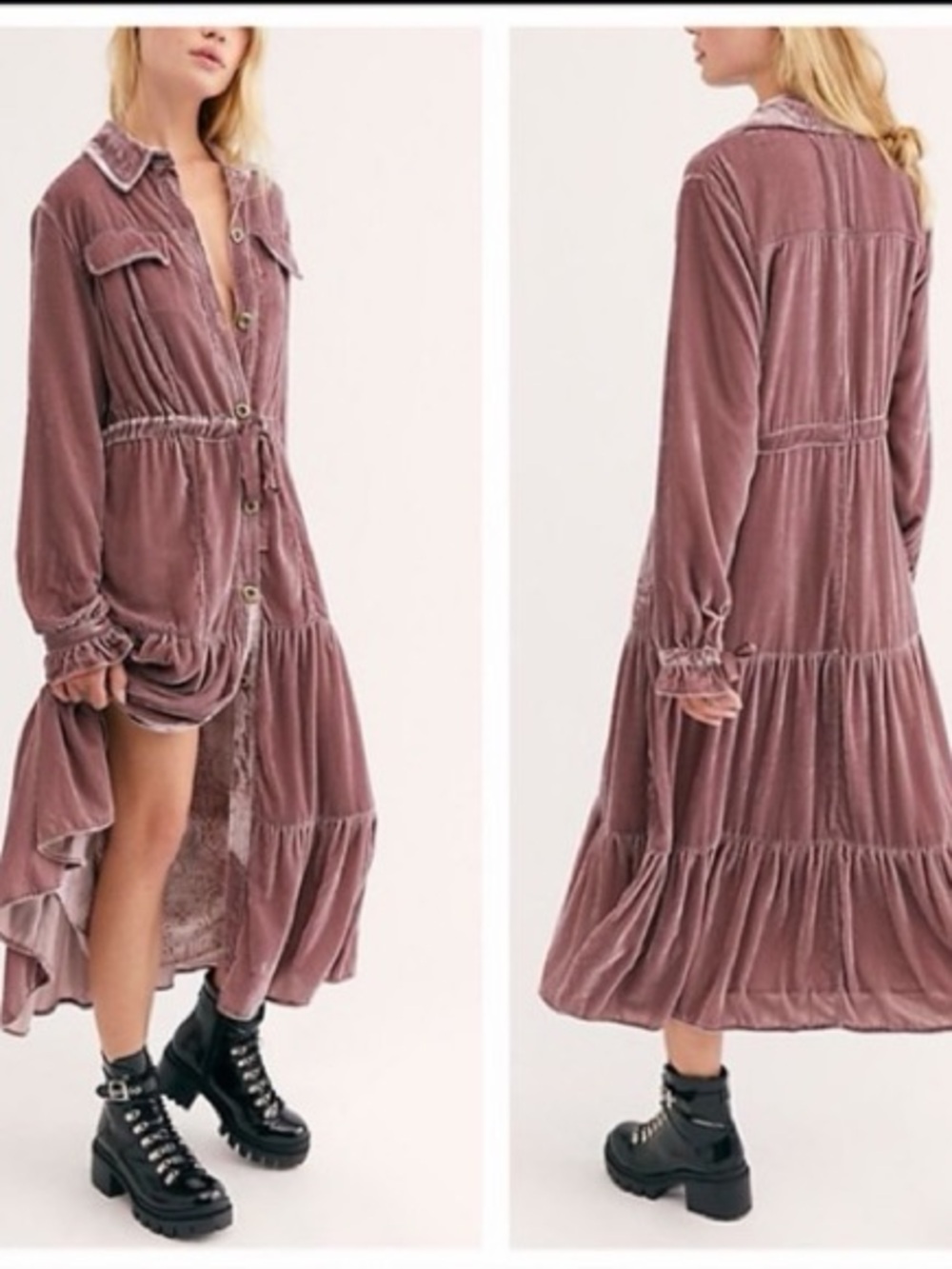 NWT FREE PEOPLE BELLA DONNA DUSTER VELVET MAUVE WOODS - RARE